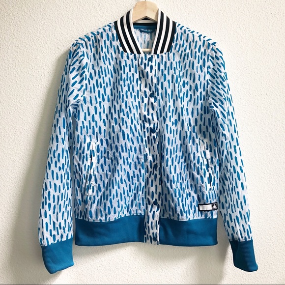 adidas Jackets & Blazers - ADIDAS Velvet Dot Pattern Bomber Jacket Blue White